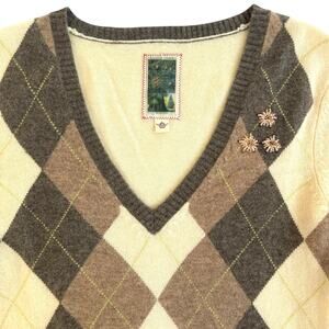 Burning Torch 100% Cashmere Argyle Sweater Beaded Detail Beige M
Retail $295